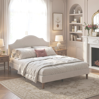Sunvega King Size Upholstered Platform Bed with Adjustable Linen Headboard