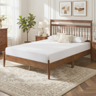 Sunvega Transitional Chestnut Finish Wood Frame Full Platform Bed in a Box