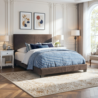 Sunvega Low Profile Leatherette Upholstered Twin Panel Bed with Stitched Details