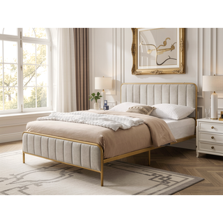 Sunvega Upholstered Queen Bed Frame with Tufted Headboard and Soft Fabric