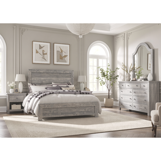 Sunvega Gray Finish Full Size Panel Bed with Headboard and Footboard