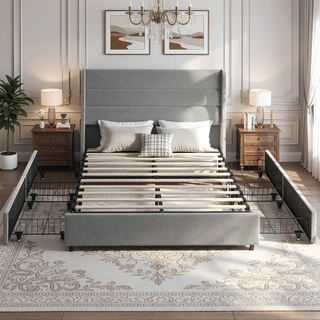 Sunvega Upholstered Full Size Bed Frame with Headboard and Storage Drawers