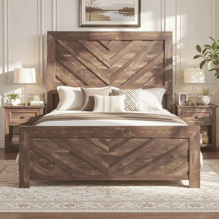 Sunvega Natural Finish Full Bed with Headboard Footboard and Rails