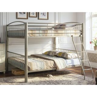 Sunvega Metallic Gold Full Over Full Bunk Bed with Movable Ladder and Contemporary Metal Frame