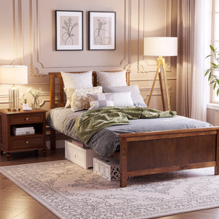 Sunvega White Twin Size Wood Platform Bed with Headboard and Sturdy Wood Slat Support