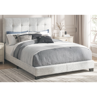 Sunvega Upholstered Full Size Bed Frame in Light Grey Boucle with Button-Tufted Headboard