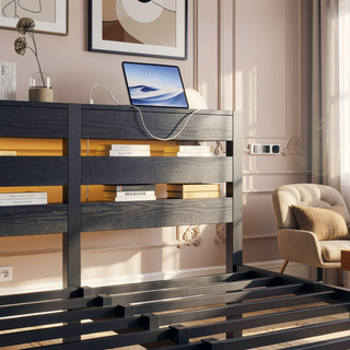 Sunvega Twin Size Heavy Duty LED Bed Frame with USB Charging and Headboard