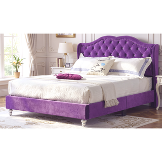 Sunvega Elegant Transitional Purple Upholstered Bed with Soft Padded Headboard