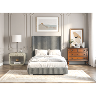 Sunvega Contemporary White Fur Chenille Fabric Mattress Ready Queen Size Bed