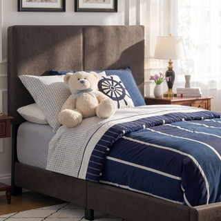 Sunvega Low Profile Leatherette Upholstered Twin Panel Bed with Stitched Details