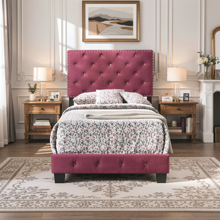 Sunvega Charming Twin Bed In Cherry Finish For Casual Bedroom Decor