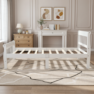 Sunvega Twin Sleigh Bed Frame with Headboard and Footboard for Living Room