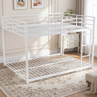 Sunvega Full over Full Metal Bunk Bed with Ladder and Guardrail for Bedroom
