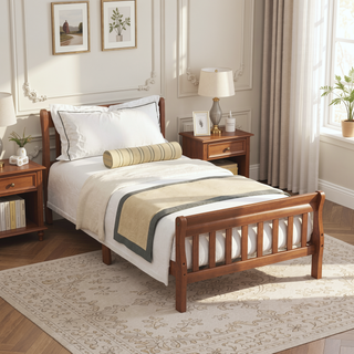 Sunvega Twin Sleigh Bed Frame with Headboard and Footboard for Living Room