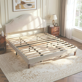 Sunvega King Size Upholstered Platform Bed with Adjustable Linen Headboard