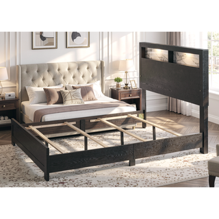 Sunvega Contemporary King Size Panel Bed Headboard with LED Sleek Sloping Design Black Finish