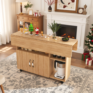 Sunvega Multi-Functional Folding Table with Storage Shelves and Wheels for Small Spaces