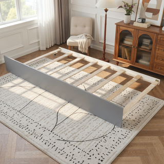 Sunvega White Twin Size Wood Platform Bed with Trundle for Maximized Space