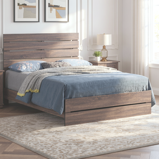 Sunvega Geary Barrel Oak Panel Eastern King Bed with Slat Structure