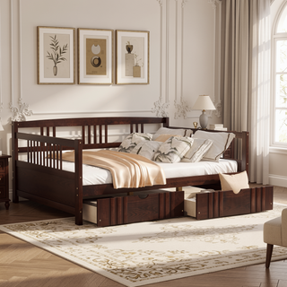 Sunvega Full Size Wood Daybed with Two Drawers for Extra Storage Space, White