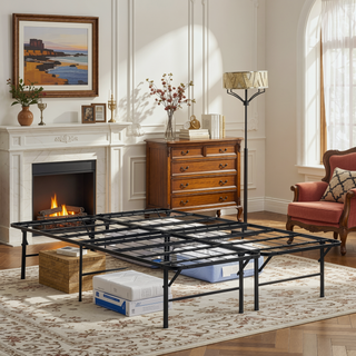 Sunvega Black Powder Coated Steel Folding Queen Mattress Support Frame for Guests