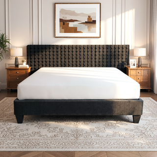 Sunvega Twin Size Upholstered Bed Frame Base in Dark Gray Linen Fabric