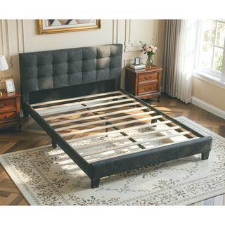 Sunvega Modern Light Gray Upholstered Tufted Headboard California King Platform Bed