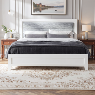 Sunvega White Queen Upholstered Bed with Modern LED Accent Lighting