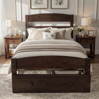 Sunvega Twin Bed Frame with Storage Drawer and Wood Slat Support No Box Spring Needed
