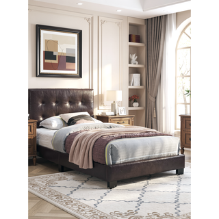 Sunvega Queen Size Brown Faux Leather Contemporary Rectangle Headboard