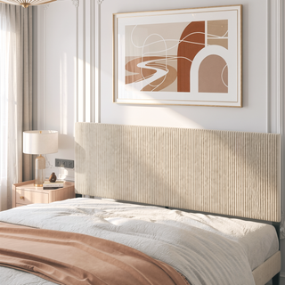 Sunvega Sturdy Noiseless Metal King Bed Frame with Beige Headboard