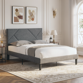 Sunvega Full Size Upholstered Platform Bed Frame with Headboard and Wood Slat Support