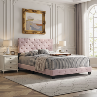 Sunvega Bright Pink Transitional Full Bed with Sturdy Build for Assembly