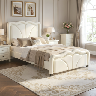 Sunvega Pink Twin Size Upholstered Bed with Height-Adjustable Headboard and LED Light Strips