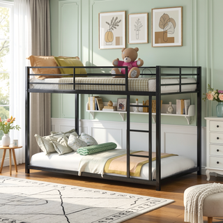 Sunvega Full over Full Metal Bunk Bed with Ladder and Guardrail for Bedroom