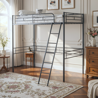 Sunvega Contemporary Style Twin Loft Bed With Open Area Underneath Black Metal