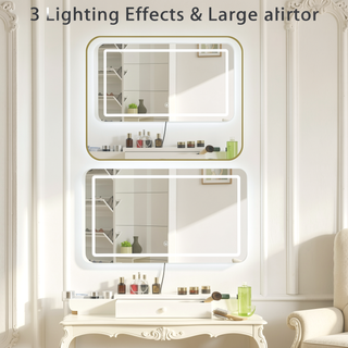Sunvega 31.5 inch White Vanity Desk with Removable LED Mirror and 2 Drawers for Bedroom