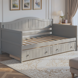Sunvega Twin Wooden Daybed with Trundle Sofa Bed for Bedroom Living Room Gray