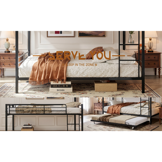 Sunvega Twin Over Full Metal Bunk Bed with Trundle for Space Saving and Safety