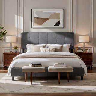 Sunvega Adjustable Height King Size Linen Upholstered Headboard with Metal Leg