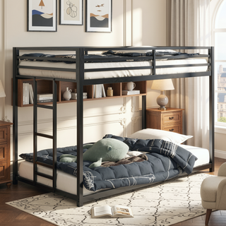 Sunvega Twin over Twin Metal Bunk Bed Frame with Ladder and Guardrails for Kids and Adults