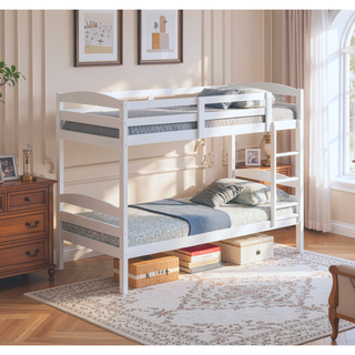 Sunvega Twin Over Twin Transitional Bunk Bed with Arch Slat Design White Finish