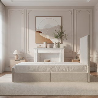 Sunvega Lucas Tall 52" High Upholstered Bed with Textured Ivory Canvas Headboard
