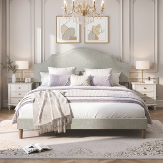 Sunvega King Size Upholstered Platform Bed with Adjustable Linen Headboard