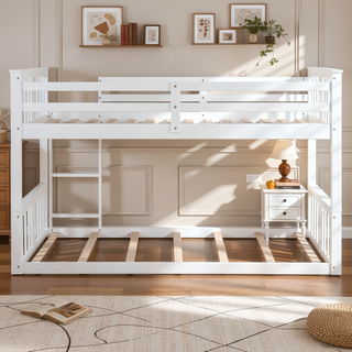 Sunvega Twin Over Twin Bunk Bed with Ladder and Guardrail for Shared Rooms