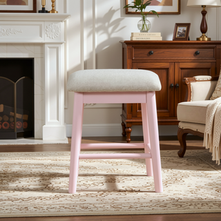 Sunvega Pink Finish Vanity Dresser with Mirror and Stool Set LED Light