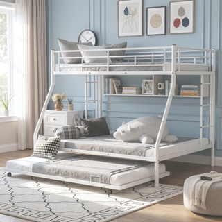 Sunvega Twin over Full Bunk Bed with Twin Trundle and Two Ladders