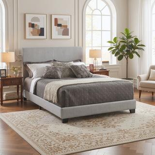 Sunvega Warwick Grey Upholstered California King Bed with Solid Wood Legs