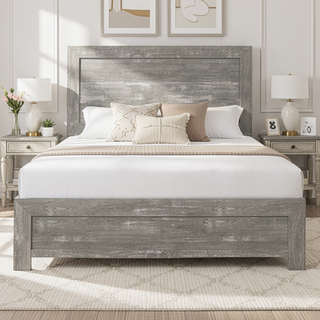 Sunvega Queen Bed with Panel Headboard and Footboard in Gray Veneer