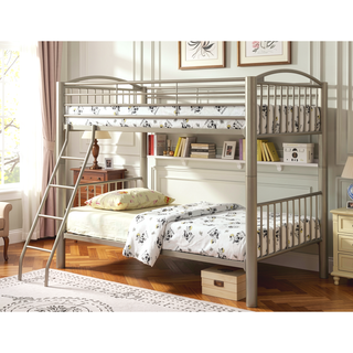 Sunvega Contemporary Metallic Gold Twin Over Twin Full Metal Bunk Bed with Movable Ladder